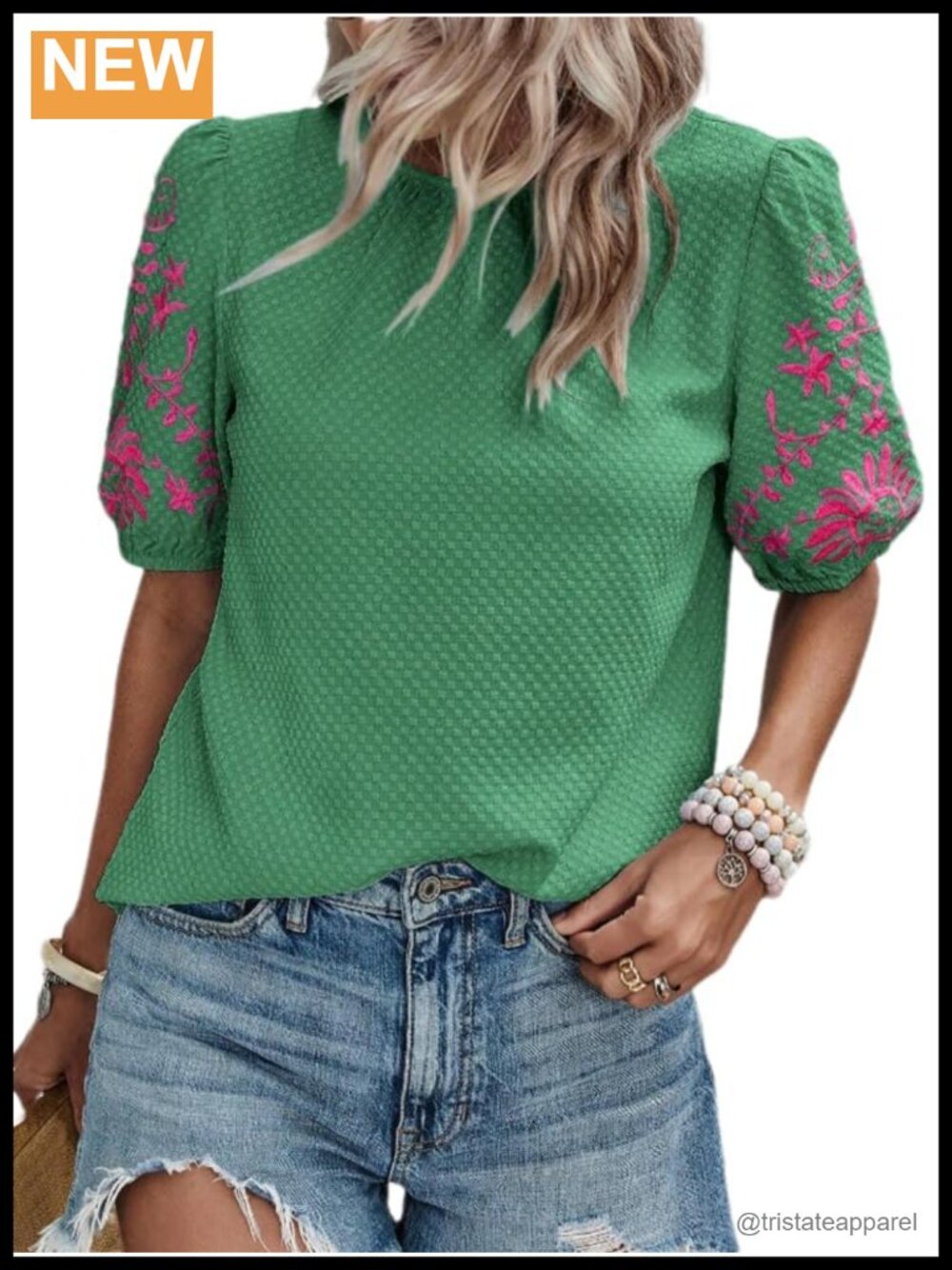 Women's Floral Embroidered Boho Puff Sleeve Blouse | Loose Fit Lightweight